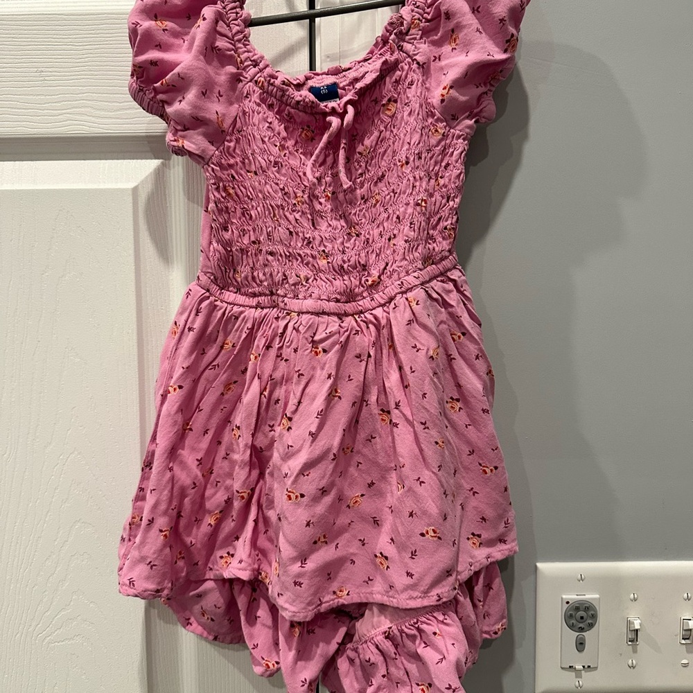 Pink Floral mini Dress/ Ruffle romper
